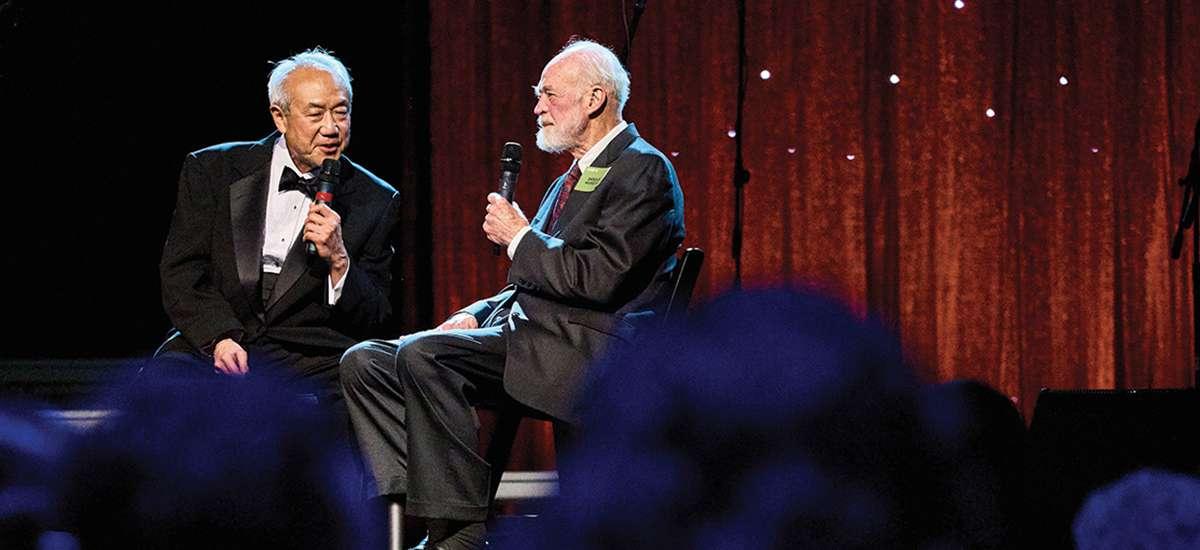 Skip Li ’66 (right) interviews Eugene Peterson ’54, author of The Message, during the gala